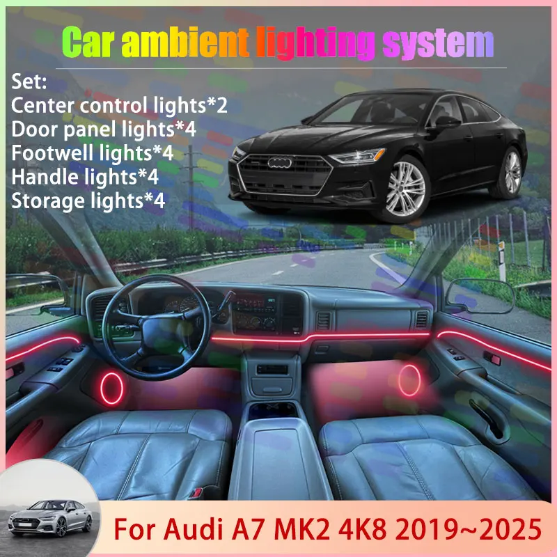 

Для Audi A7 MK2 4K8 2019 ~ 2025 2020 2021 2022 2023 2/18 в 1 автомобильный атмосферный светильник RGB абажур Ensemble Streamer атмосферный набор
