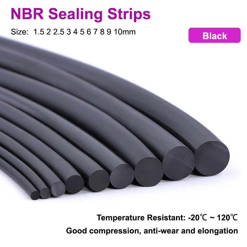 

1/2/5/10M NBR Black Rubber Strip Seal OD 1.5~10mm High Temperature Oil Resistant Nitrile Sealing Rope Solid Round Strip