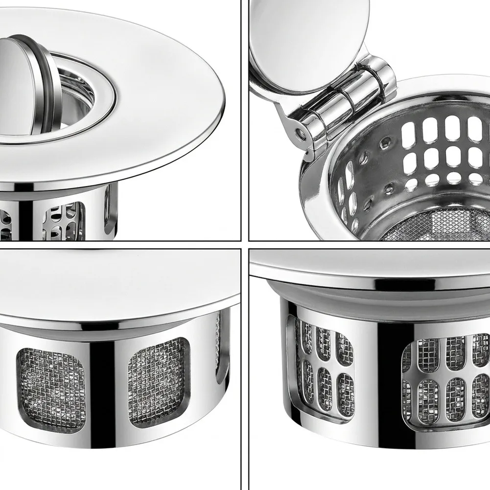 Stainless Steel Sink Drain Stopper With Hair Catcher, Flush Design Anti-Clog Strainer For Bathtub, Tool-Free Install