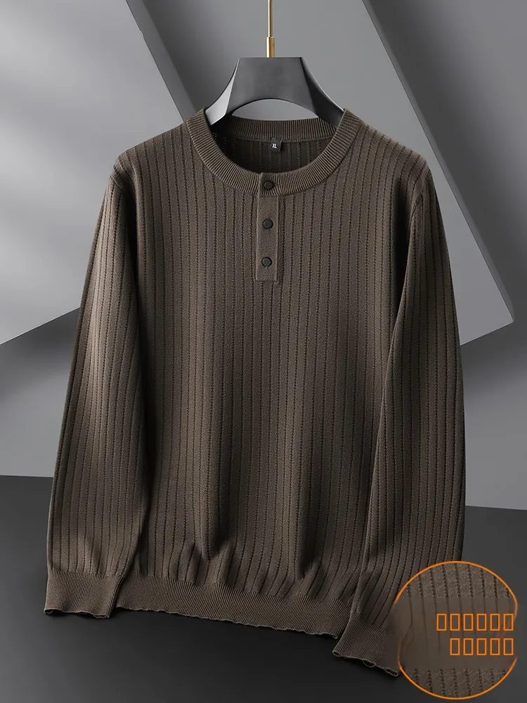 

Мужской вязаный свитер больших размеров: повседневный базовый слой, зимний, модный, городской стиль, с длинным рукавом, круглым вырезом, дышащий, комфортный