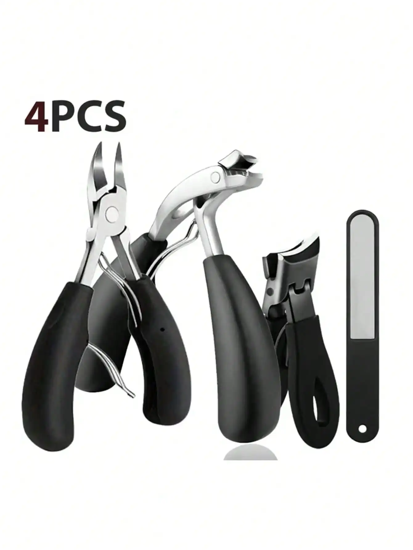 

4pcs Heavy Duty Nail Clippers Set - Stainless Steel for Thick Nails, Non-Slip Grip - Manicure & Pedicure Kit for Adults