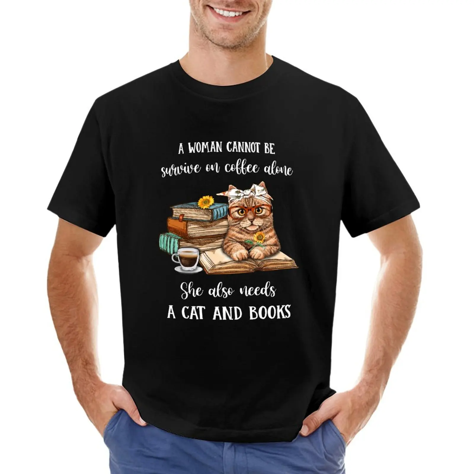 Cute Book Cat Lover Reading Librarian Girl Book Lover Teacher Life T-Shirt baggy shirts vintage shirts men