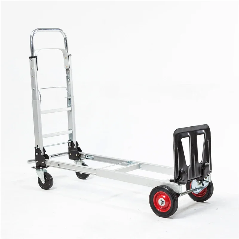 Folding portable handling truck four-wheel dual-purpose flatbed cart trolley household telescopic four-wheel trolley trailer