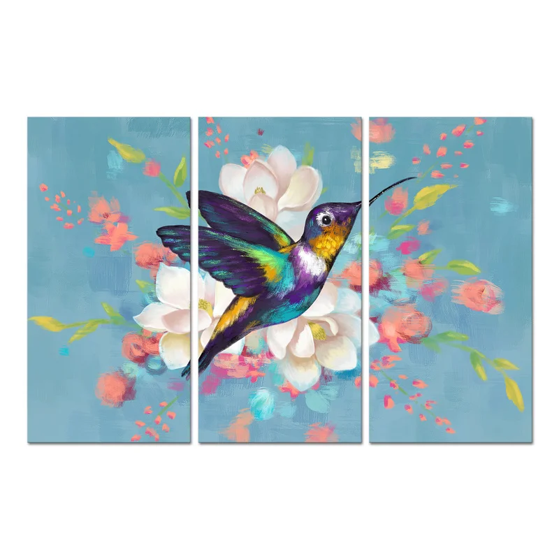 3 Pieces Colorful Bird Home Decor Poster Abstract Flowers Print Canvas Painting Modern Style Picture Living Room Wall Art