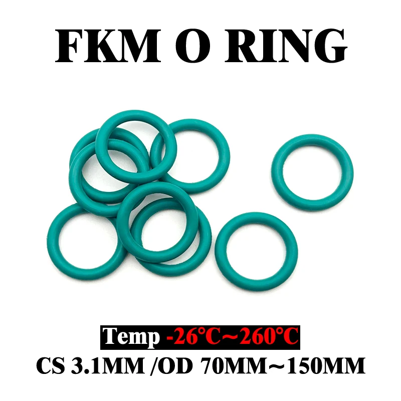 

10Pcs CS 3.1mm OD 70~150mm FKM Green Fluorine Rubber O-Ring Thickness O-Rings Sealing Gasket Oil Resistant Acid Alkali Resistant