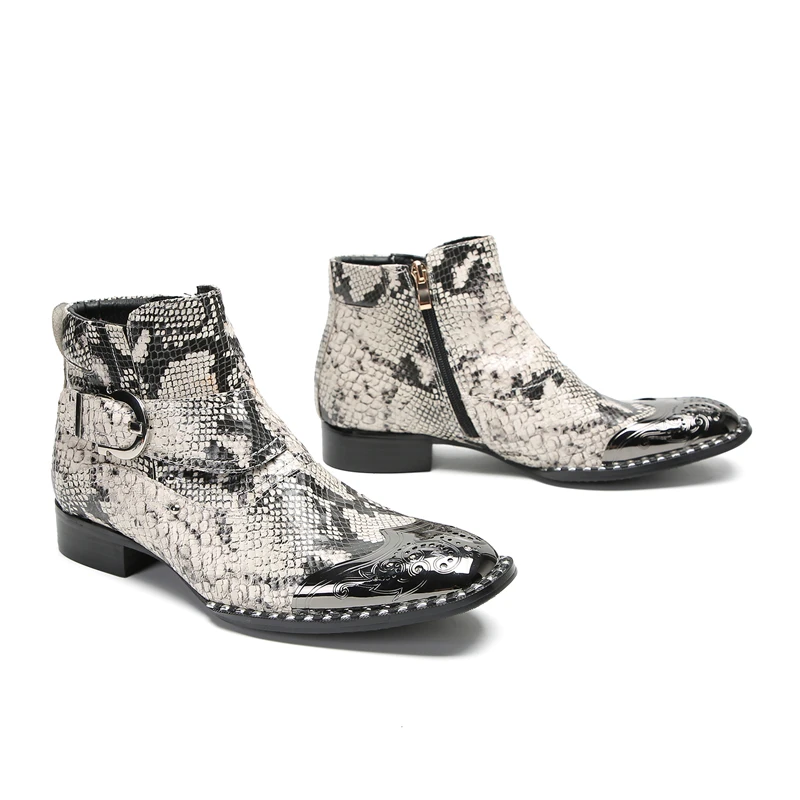 Coogerlove Punk-Stil Männer blau Echt leder Stiefel Metall quadratische Zehen Schnalle Niet Motorrad Stiefel Winter männliche Party Stiefel – Detail 14