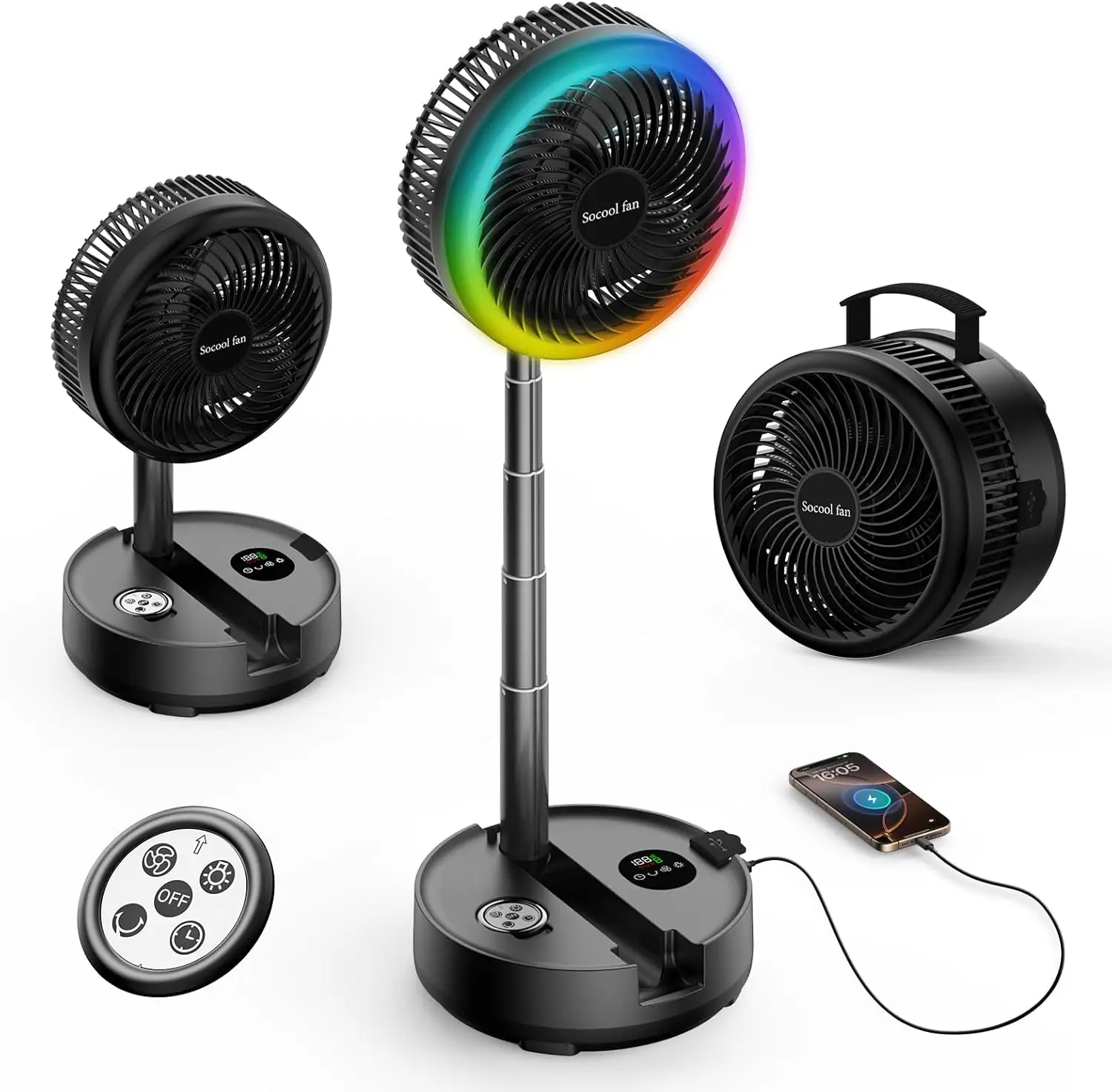 

Portable Foldable Rechargeable Fan with 40000mAh Battery, 8 Speeds, Remote, Timer & LED Light for Home Outdoor Travel
