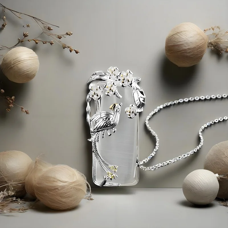 Delicate 925 Sterling Silver Bird Flower Design Clear Opal Stone Pendant Necklaces for Women Wedding Party Fashion Jewelry Gifts
