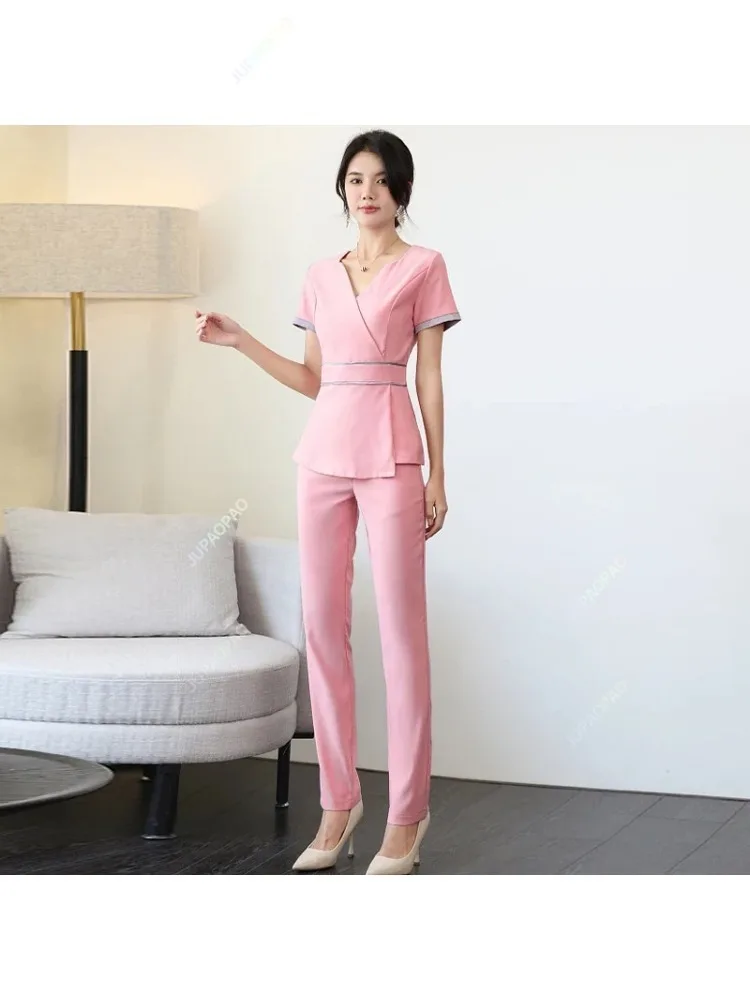 Wholesale Price Beauty Scrub Set Female New High Quality Hotel Work Uniform Set Scrub Suit Foot Massage Gown V-Neck Two Piece