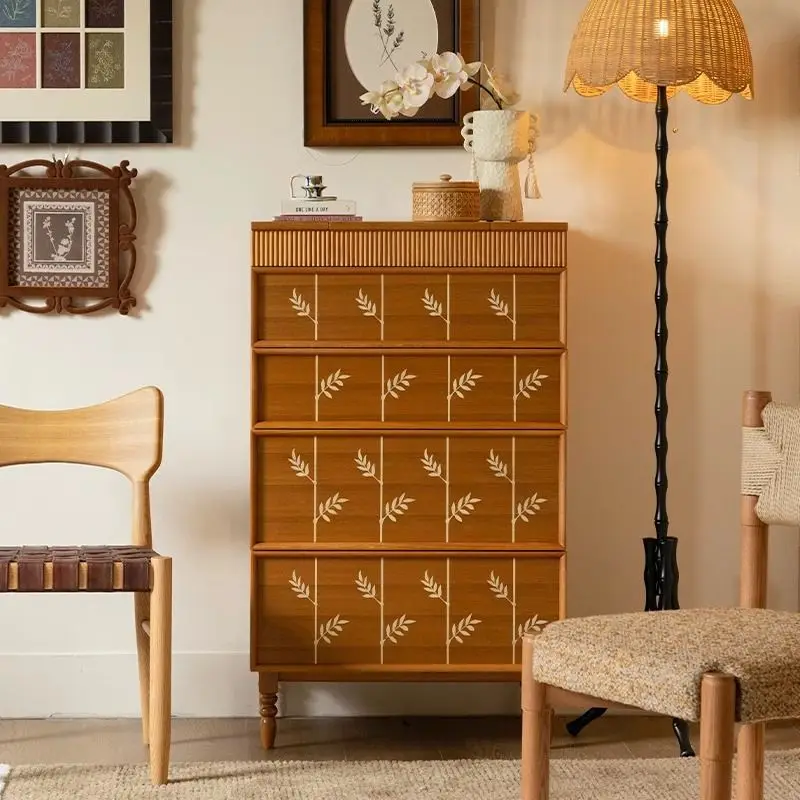 

French retro solid wood dresser household bedroom antique dressing table bedside chest storage cabinet