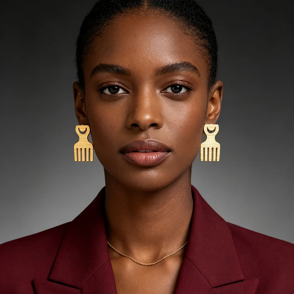 Nigerian ische vergoldete Ohrringe und Ring für Damen Persönlichkeit Design Ohrringe und Cocktail Ring Set afrikanische Verlobung feier – Detail 1
