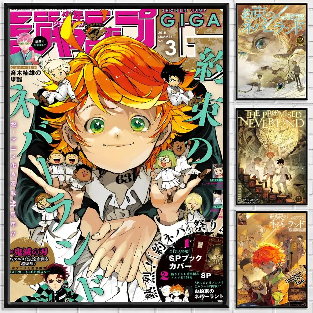 Anime The Promised Neverland Poster Self-adhesive Art Waterproof Paper Sticker Coffee House Bar Room Wall Decor