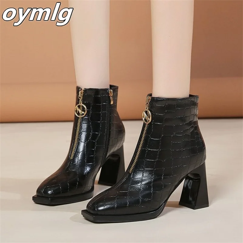 

Women's Shoes 2023 Autumn and Winter New Women's Shoes Square Toe Thick Heel High Heel Shoes Anti Kick Metal Fashion Short Boots