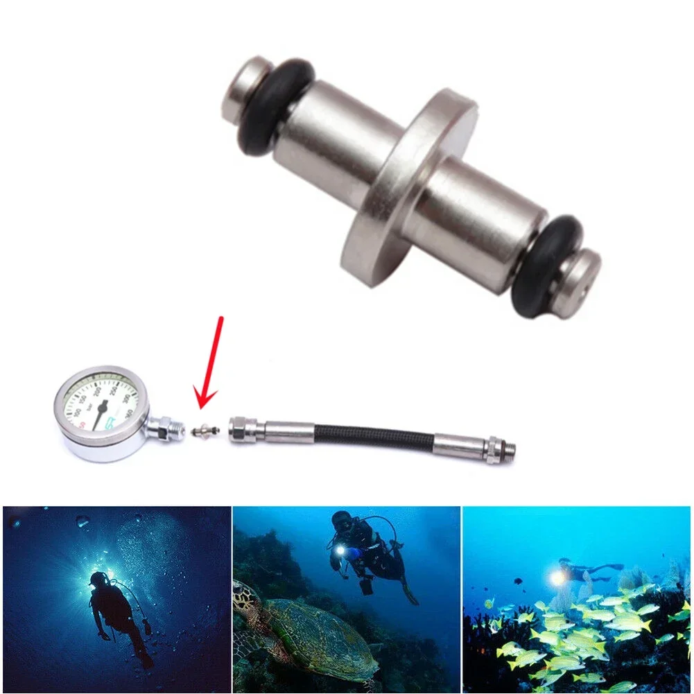 1X Scuba Diving High Pressure Hose T-End Air Spool Swivel HP Pin Gauge For SPG Gauges Computer With O-Ring Nickel-Plated Brass