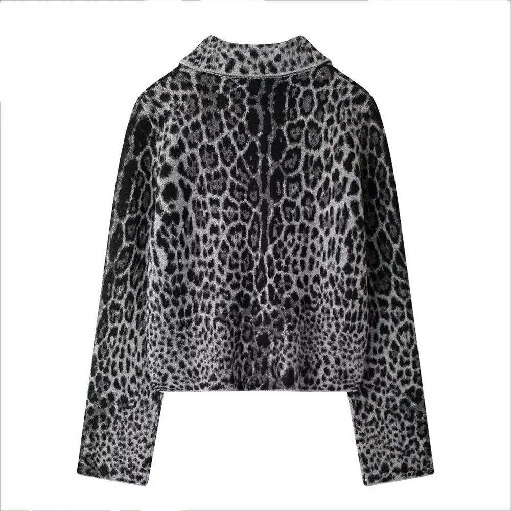 Taop&Za Autumn New Product Women's Fashion Leisure Versatile Single breasted Animal Jacquard Knitted Jacket Coat