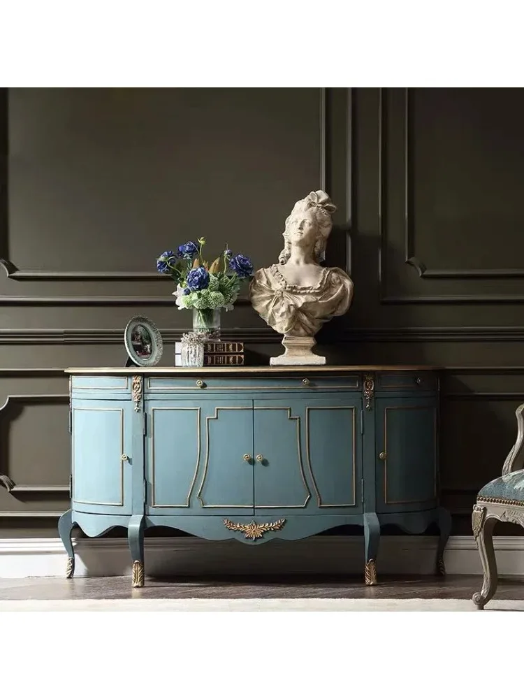 X French Style American Light Luxury Entrance Cabinet Entry Door Hall Solid Wood Carved Shoe Cabinet Semicircle Decoration