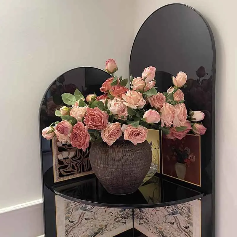 

Advanced French Style Simulation Flower Single Branch 3 Heads Rose Retro Home Decoration Living Room Fake Flower Bouquet