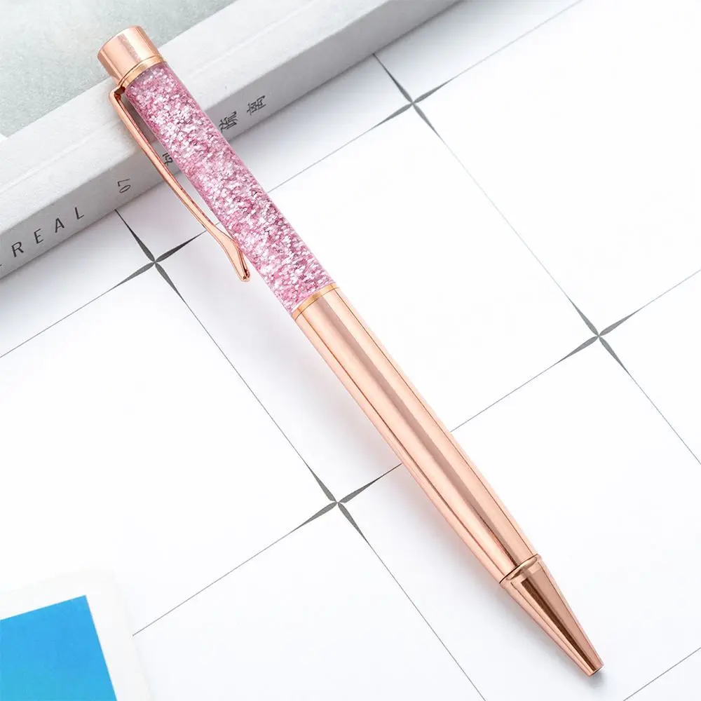 1 Pcs Ballpoint Pen Oil Crystal Metal Office School Supply Stationery Spinning Rose Gold Shiny Gift Cute Clip Glitter 2023