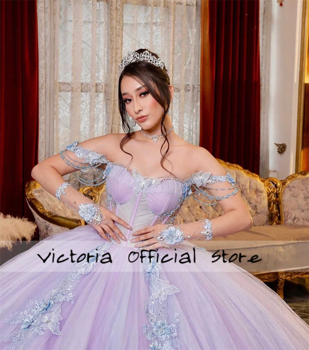 Fascinante apliques lilas vestidos de quinceañera cuentas borlas vestido de baile 2025 cumpleaños vestido de lujo vestidos de xv años personalizado