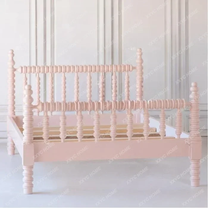 

Pink solid wood children's bed 1.2 meters girl princess bed small apartment single bed