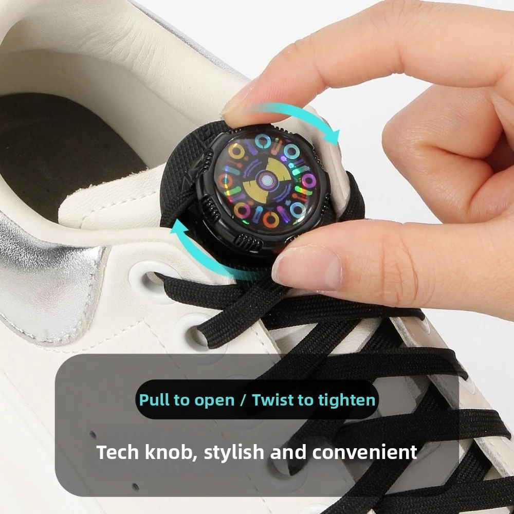 1 Pair Wide Flat Design No-Tie Shoelaces No-Tie Quick-Adjust Rotating Button Laces Rotating Buttons Casual Flat Laces Men Women
