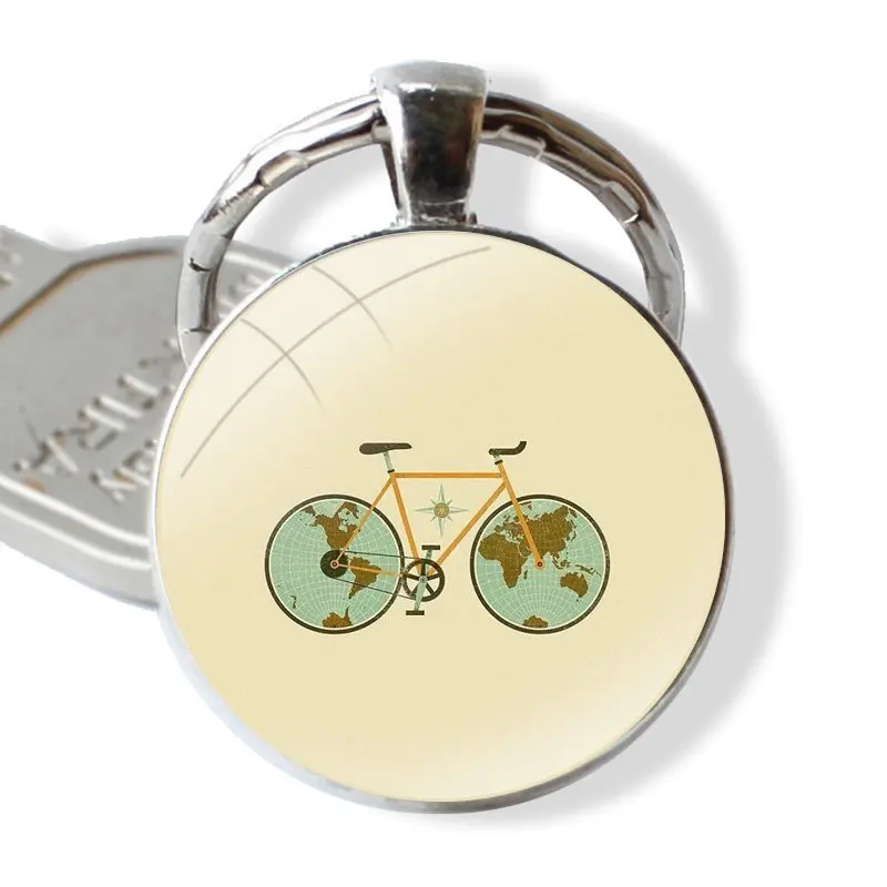 Keychain Handmade Glass Cabochon Key Ring Holder Pendant Key Chains Bicycle Bike Sport Coqu