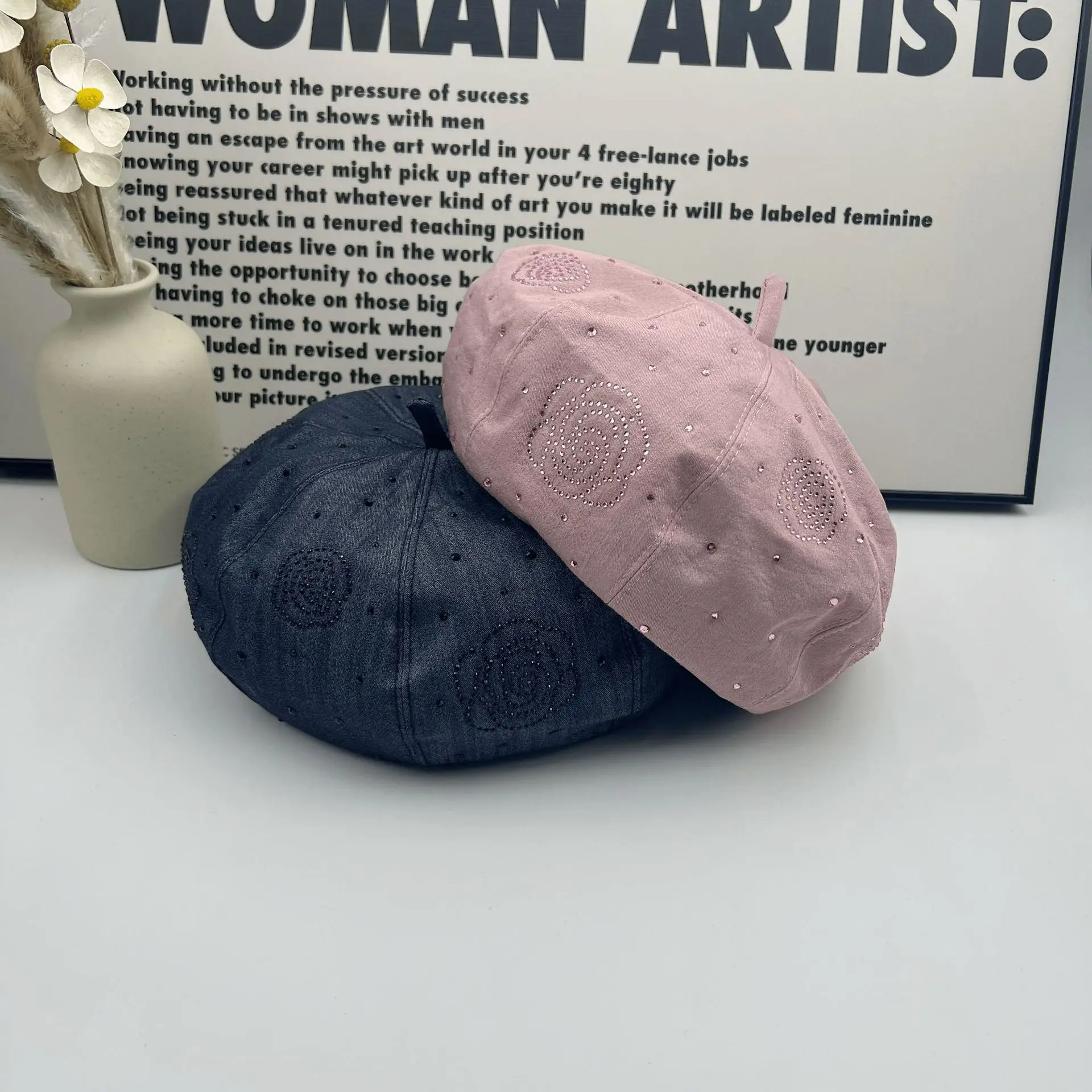 Spring/Summer New Water Diamond Flower Pattern Beret Painter's Hat Street Multifunctional Hat Women's Fashion Octagonal Hat