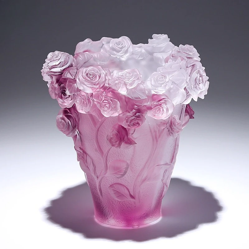 Glazed rose vase ornament, living room flower arrangement, high-end atmospheric and high-grade home decoration