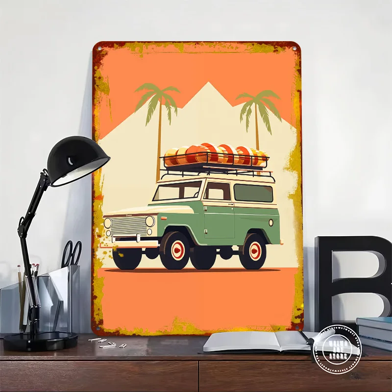 Off‑road Vehicle Sunset Adventure Metal Poster Customized Wall Art Retro Vintage Tinplate Signs for Home Decoration Luxury House