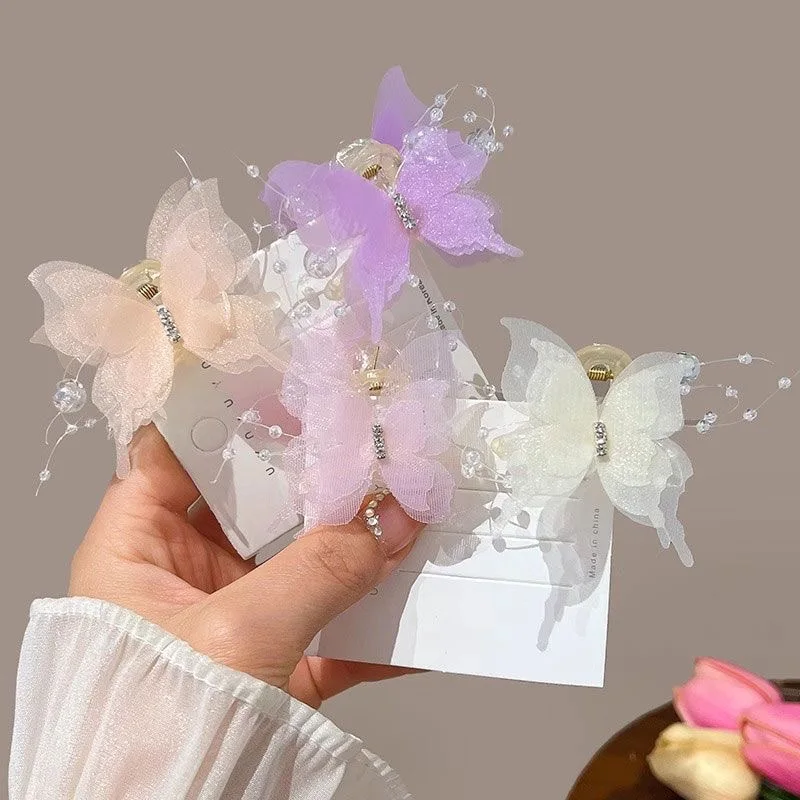 Organza-Schmetterlings-Haarspangen für Frauen, glitzernde Perlen-Haarklammern, Haarschmuck für Abschlussball, Hochzeit, Alltag, Mädchen-Haaraccessoires – Detail 12