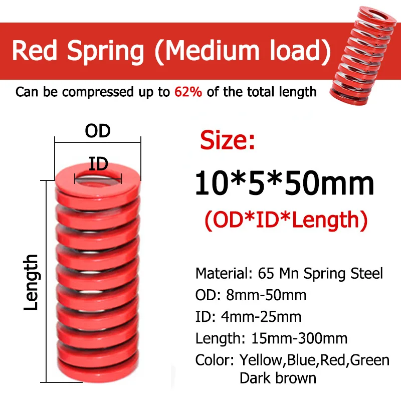 1 peça molde de carga média vermelha mola de compressão mola de aço diâmetro externo 8 10 12 14 16 18 20 22 25 27 30 35mm comprimento 15-300