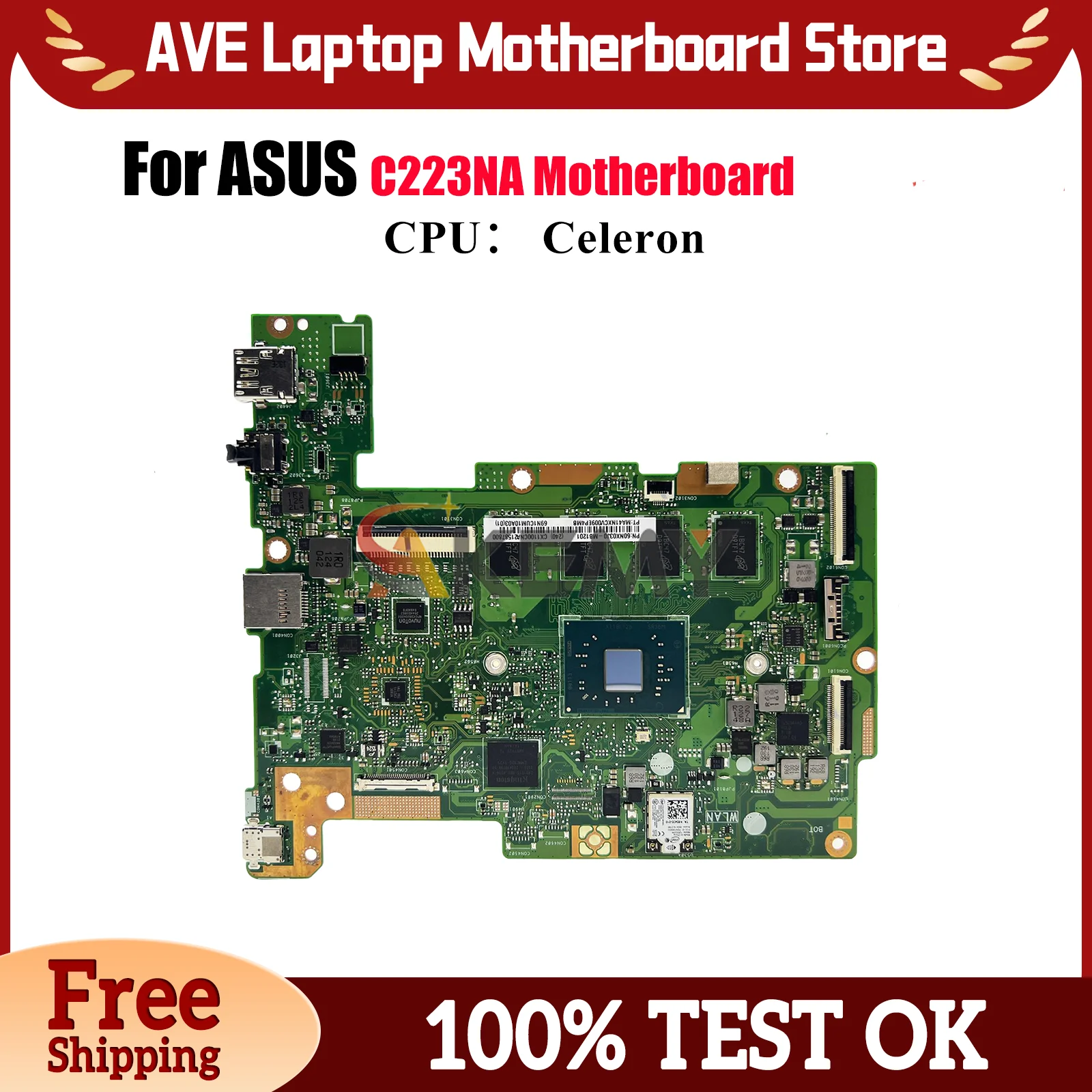 C223NA Laptop Motherboard For ASUS Chromebook C223N C223NA Notebook Mainboard With Celeron CPU 100% tests OK fast shipping stk