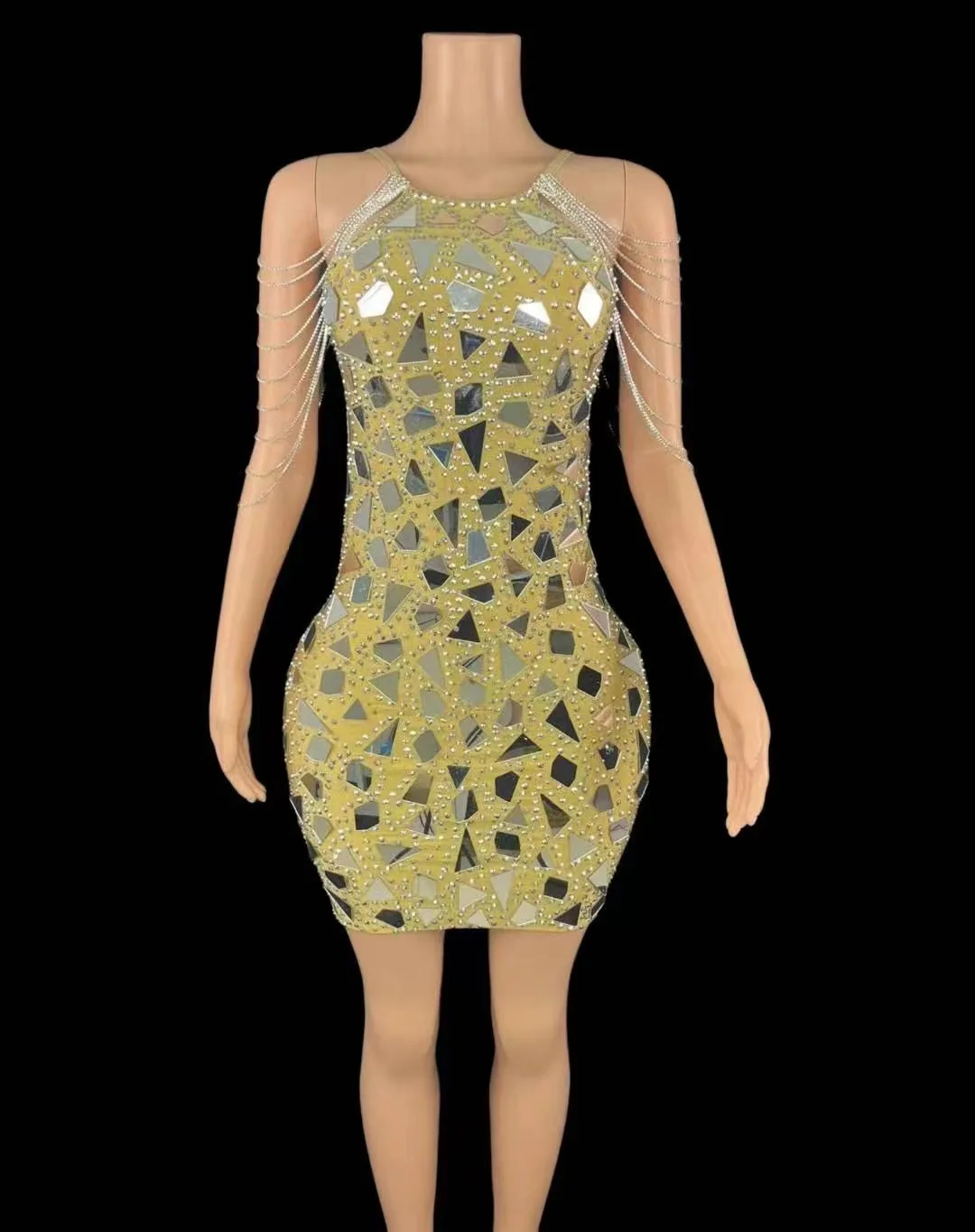 

Sexy Stage Sparkly Silver Mirror RhinestoneEvening Birthday Celebrate Wedding CostumeWomen Dancer Latin Dress Plus Size