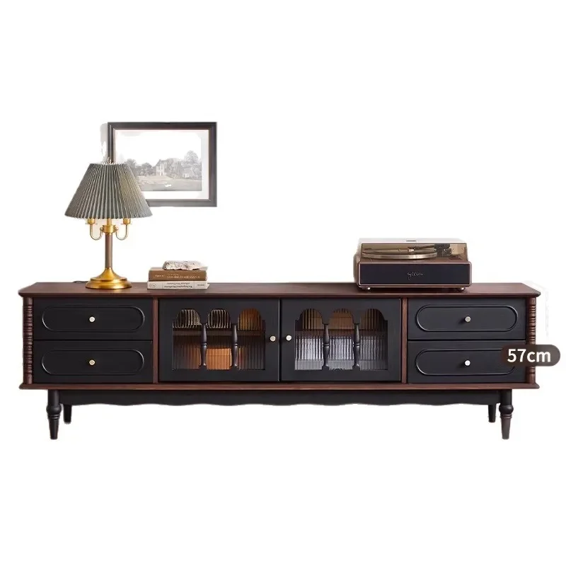 Mid Century Modern TV Stand Solid Wood Media Console French Retro Storage Cabinet Small Apartment Living Room Entertainment