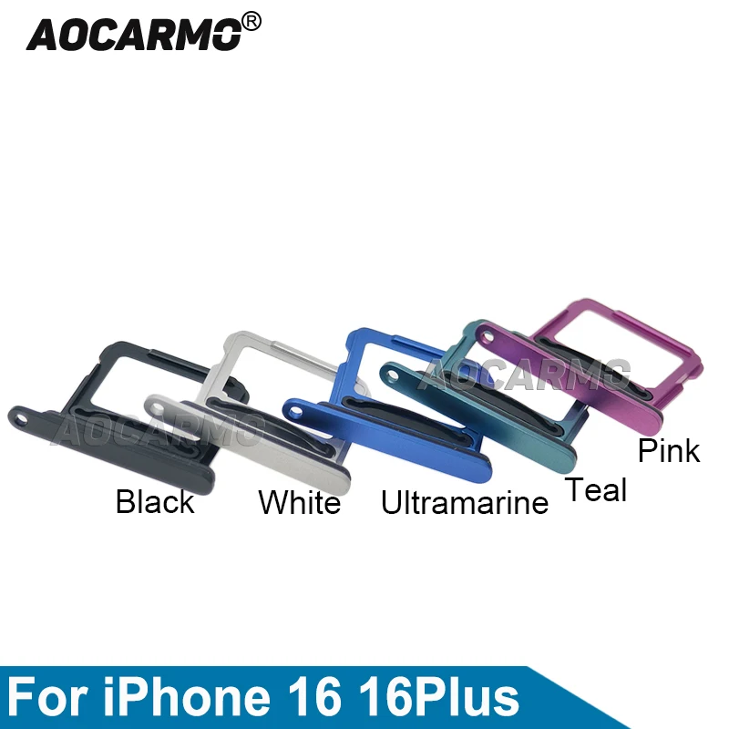 Aocarmo Tek + Çift Sim Kart Tepsisi iPhone 16 16 Artı Artı SIM Tepsi Yuvası Tutucu Siyah Beyaz Deniz Mavisi Pembe Yedek Parçalar