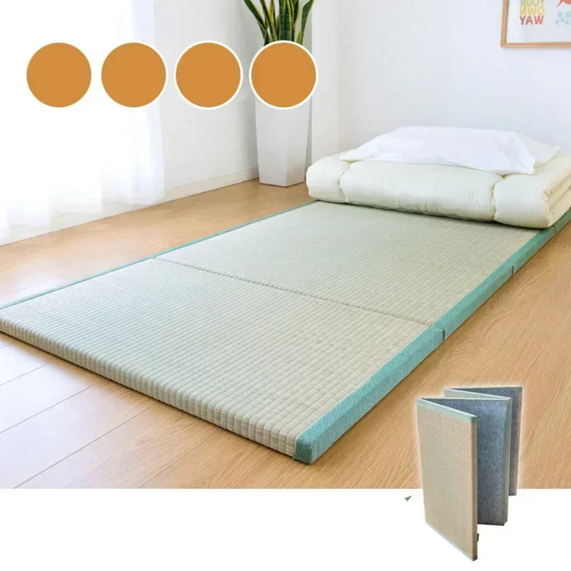 Folding Japanese Tatami Mattress, Rectangle Straw Mat for Yoga, Sleeping Tatami Mat, 200x90cm, 3cm Thickness, Portable Comfort