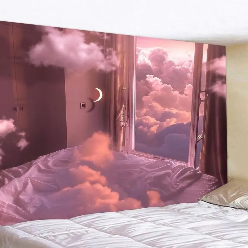 VIKAMA Pink Cloud Staircase Dreamy Tapestry Home Art Piece Wall Decor Bedroom Living Room Dorm Surreal Soft Durable Cozy Gift