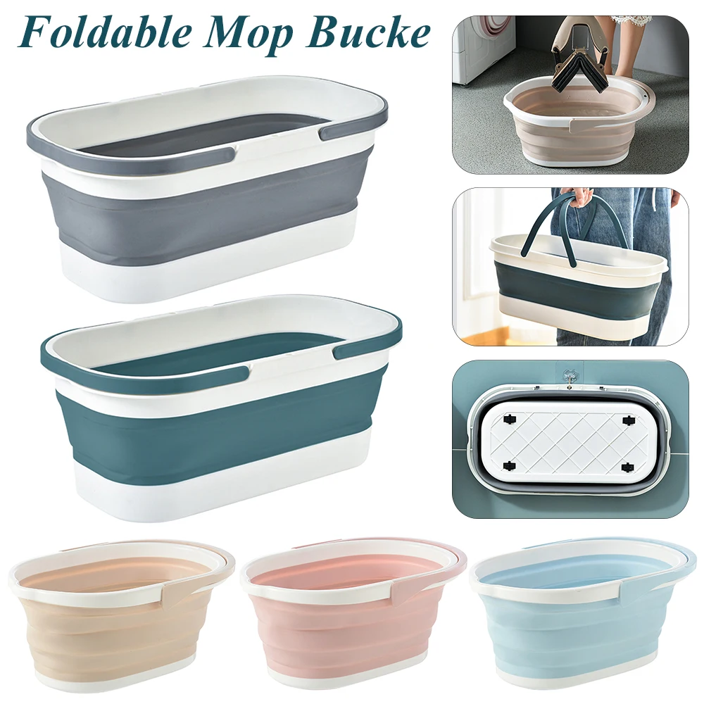 Foldable Mop Bucket Camping Folding Bucket with Handle Space-Saving Washing Basin Collapsible Buckets Bathroom Cleaning Tool