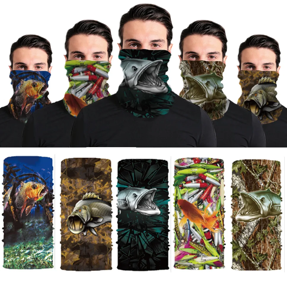 Creative Fish Bandanas Neck Gaiter Face Mask Wind Dustproof Hiking Face Bandana Headband for Women Men Cycling Sports Headscarf