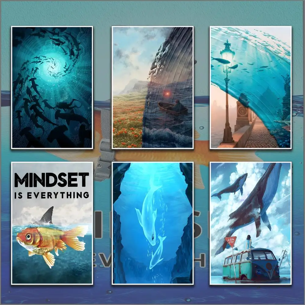 Home Decor Mindset Is Everything Shark Fish Apartment Decor Essentials Blank Wall Decor Unframed Picture Print Poster