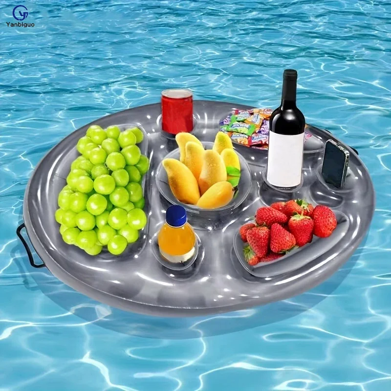

Inflatable Floating Drink Holder,with Beverage Rack,Porous Cup Mat,Floating Snack Tray and Pool Party Features