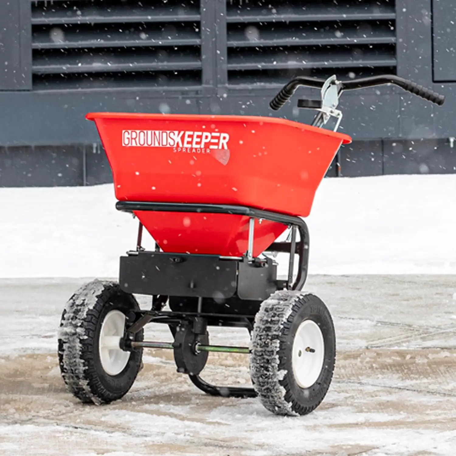 Products 3039632R Grounds Keeper Commercial Walk Behind Push Spreader, 100lb Capacity, For Salt, Ice & Snow Melt, Include