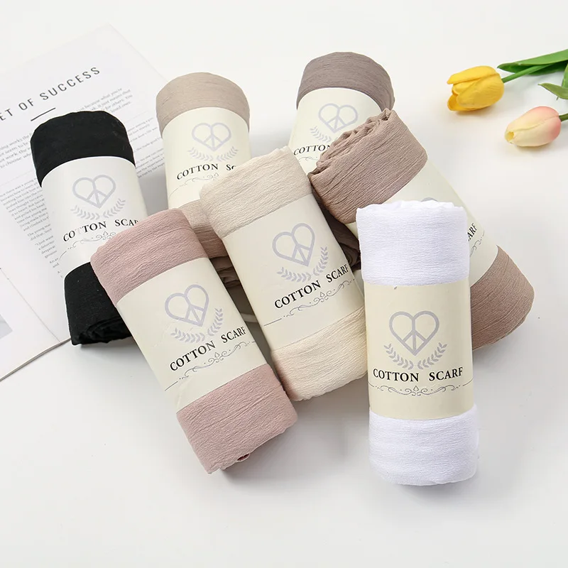 

Мусульманский простой шарф-хиджаб, женский мятая тюрбан, длинный однотонный платок на голову для женщин, шарфы-хиджабы, женская мусульманская вуаль 180*90 см