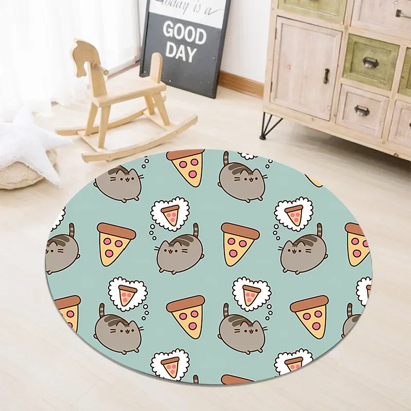 New Pusheen Cute Flannel Round Floor Mat Non-slip Carpet Cartoon Fat Cat Living Room Kitchen Bath Rug Home Decor Christmas Gifts