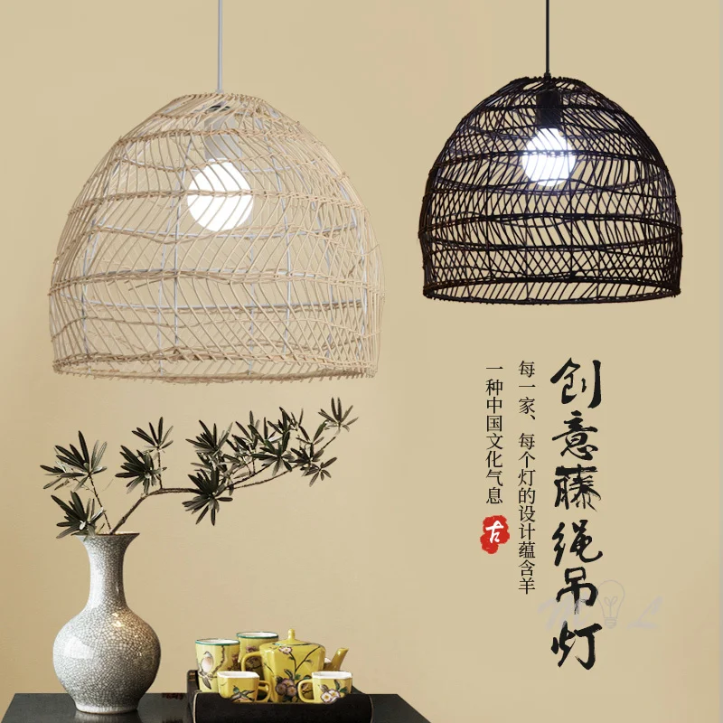 

Chinese Style Pendant Lights Natural Rattan Home Deco Hanging Lamps for Living Room Foyer Loft Suspension Luminaire E27 Fixtures