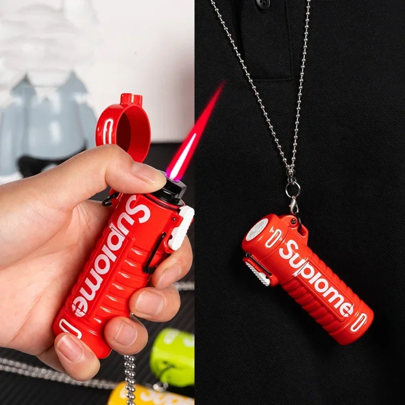 

Fashion Letter Lighter Outdoor Windproof Butane Rechargeable Lighter Portable Pendant Men's Smoke Accessories Christmas Gift New