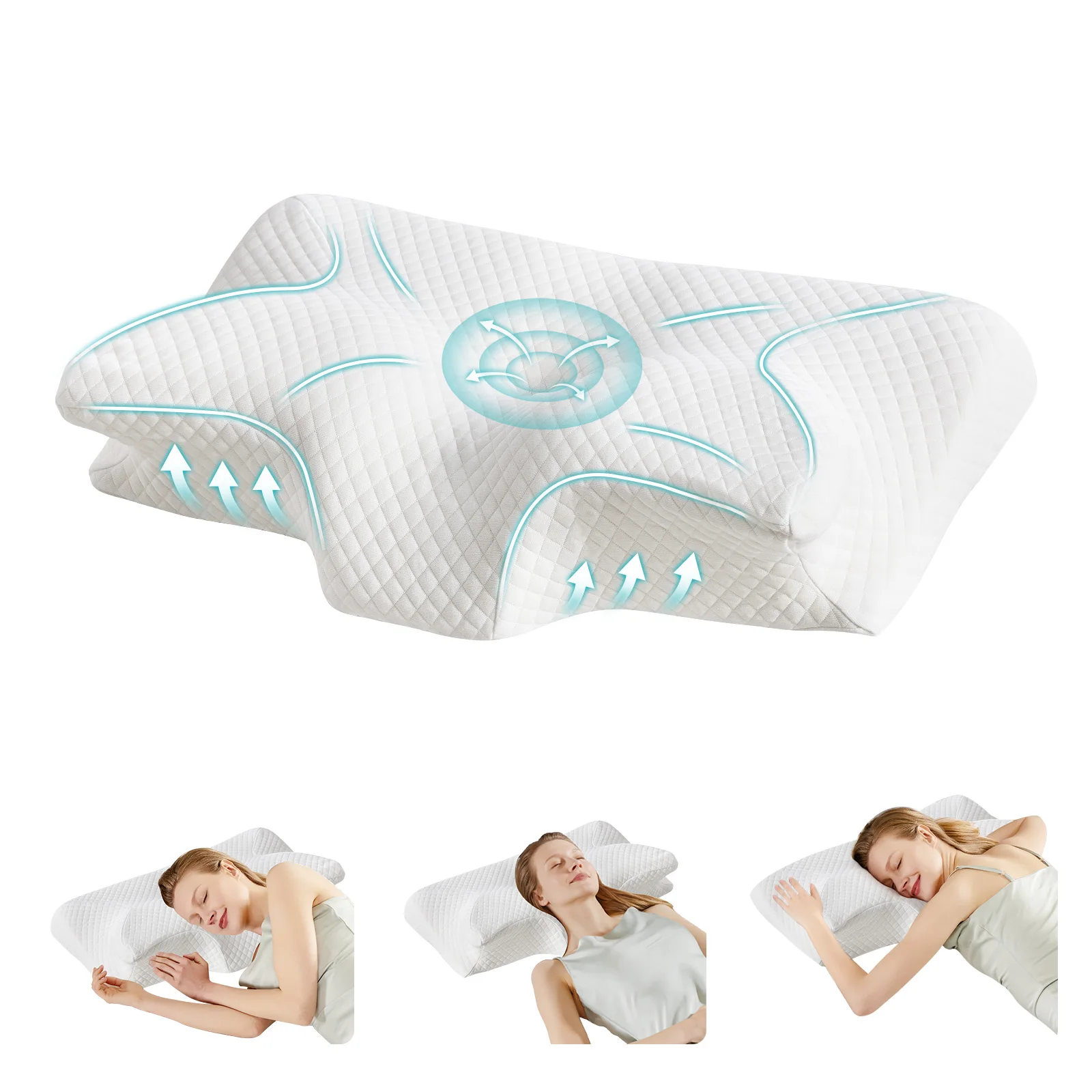 MCQ Ergonomic Cervical Pillow Side Sleeper Memory Foam With Cooling Breathable Cover Ergonomic Comfort for Contour Support for Bed Sleeping Removable Washable Cover Design For Home Bedroom
