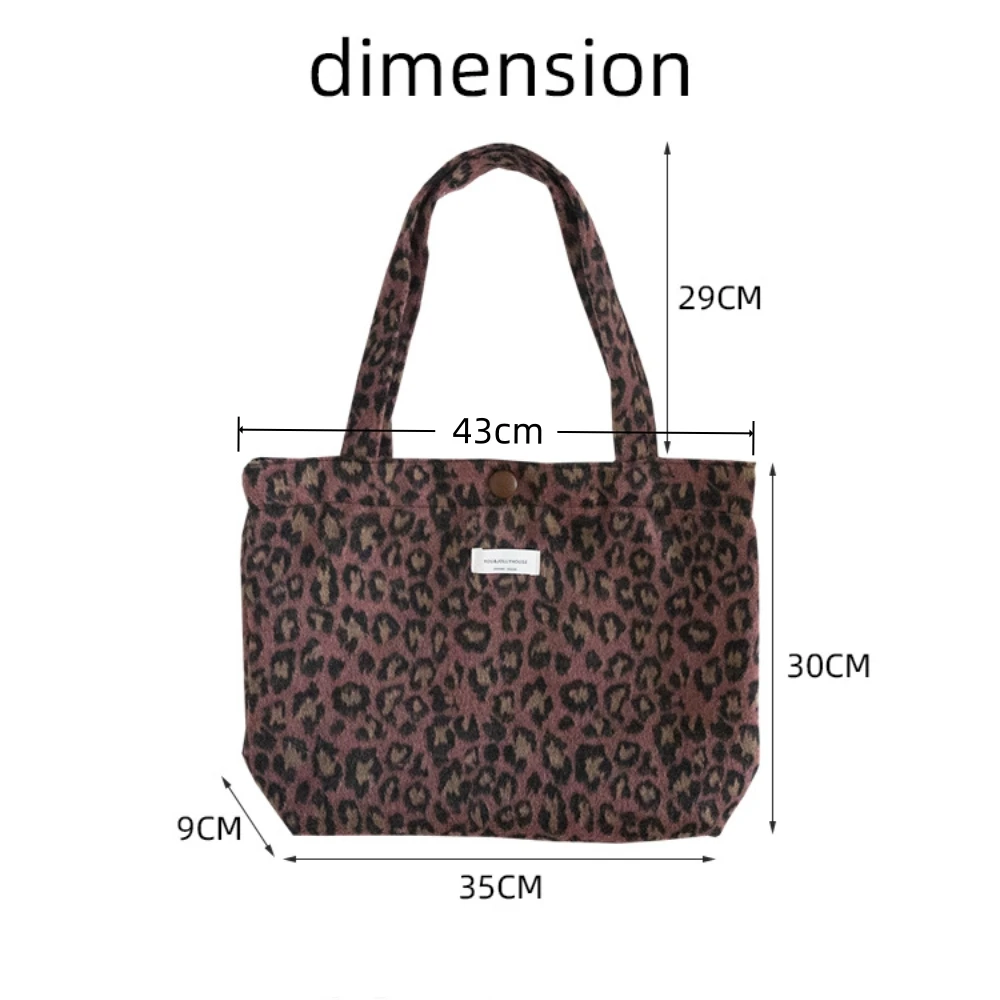 شتاء جديد سميكة تويد حقيبة كتف المرأة سعة كبيرة حمل حقيبة منقوشة ليوبارد أكياس التسوق الطلاب كروسبودي #2