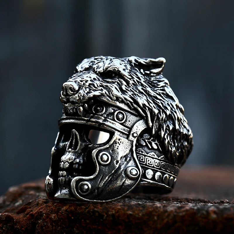 Beier 2022 New Fashion Stainless Steel Viking Vintage Roman Wolf Warrior Ring For Men Top Quality Jewelry Dropshipping