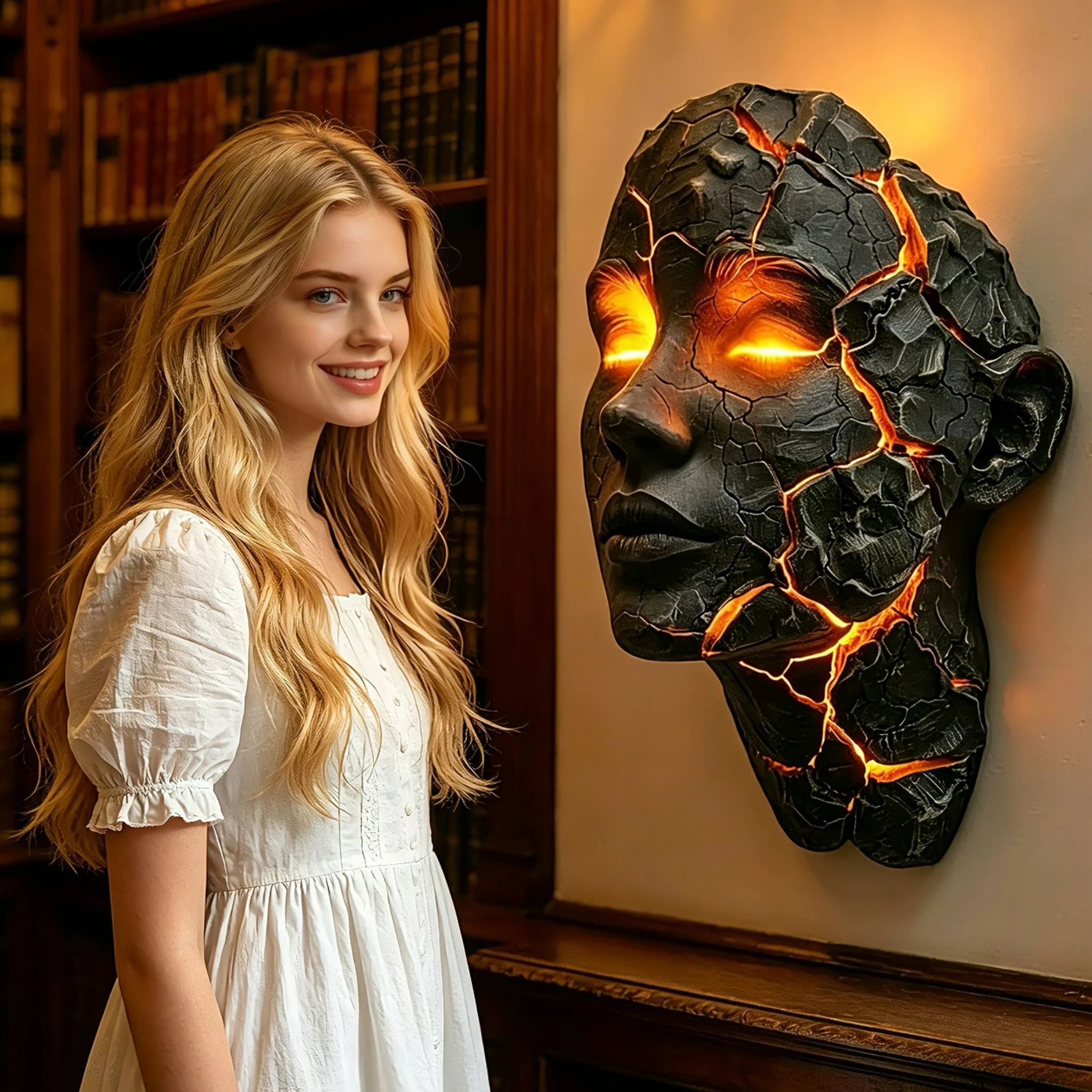 Luces de pared de alma agrietada, lámparas de pared de alma rotas, estatuilla creativa, adornos de resina luminosos, escultura, decoraciones para el hogar